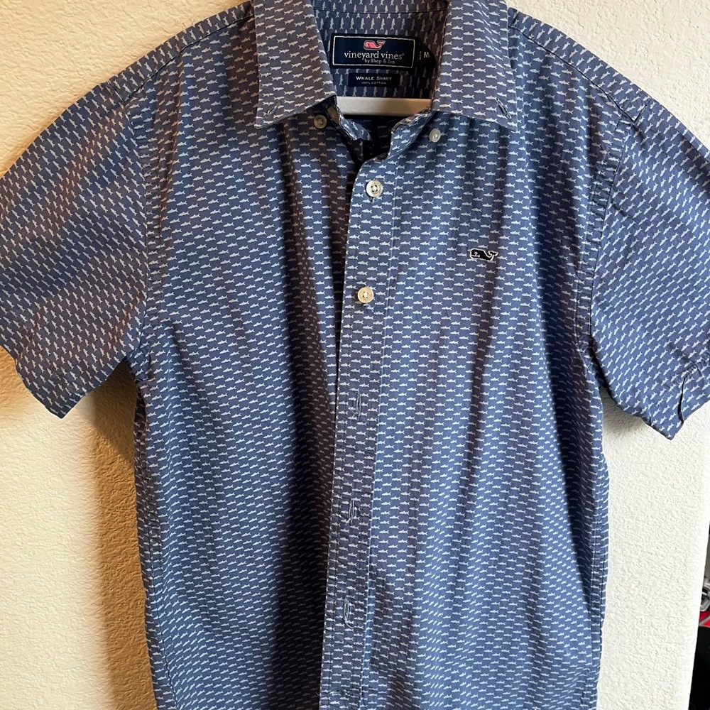 Vineyard Vines Blue Polo with Geometric Pattern